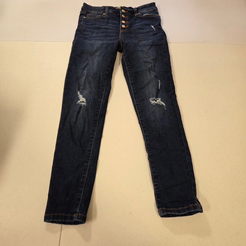 Celebrity Pink Girls Size 14 Dark Wash Distressed Skinny Jeans Button Fly Blue